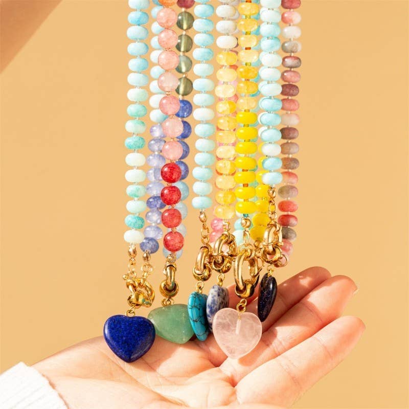 Natural Stone Semi-Precious Glass Mixed Necklace | 40NK9702: Turq