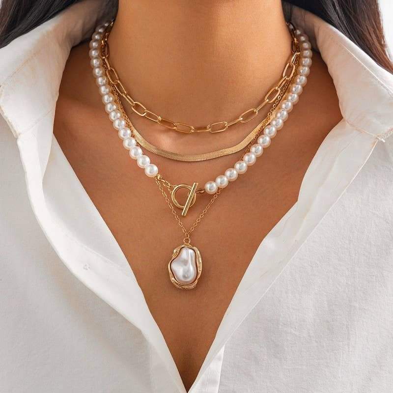 PEARL CHARM MULTILAYER PEARL GOLD MIX NECKLACE | 40NK9458: GOLD