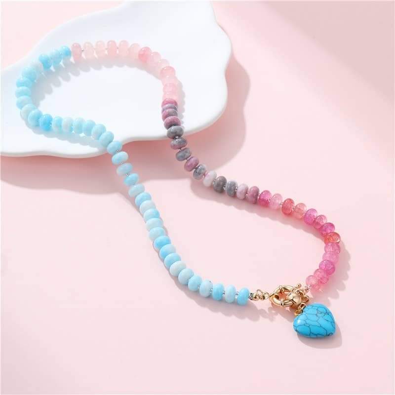 Natural Stone Semi-Precious Glass Mixed Necklace | 40NK9702: Turq