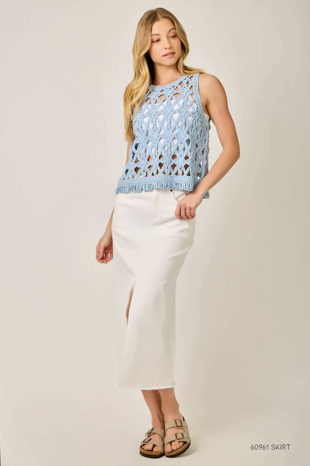 71167 Crochet Fringe Hem Tank: Deep Sky / Small