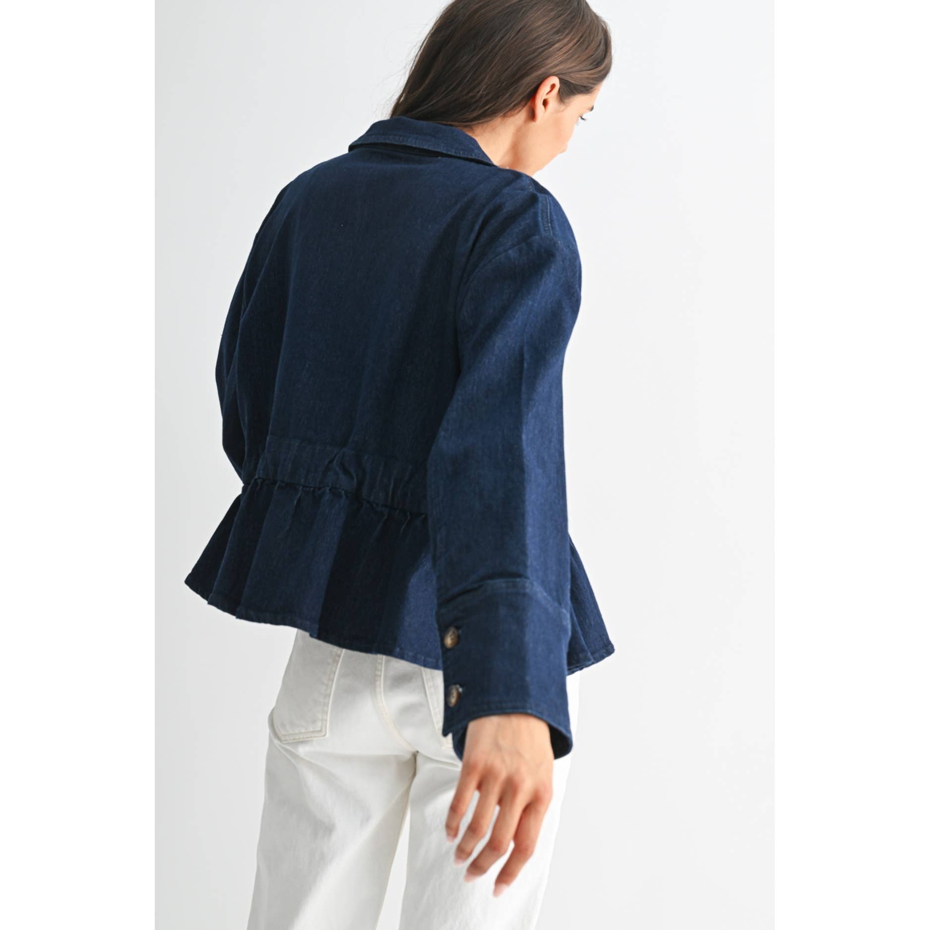 PREMIUM DENIM JACKET WITH ADJUSTABLE WAIST: DARK DENIM / S-M-L(3-2-1)