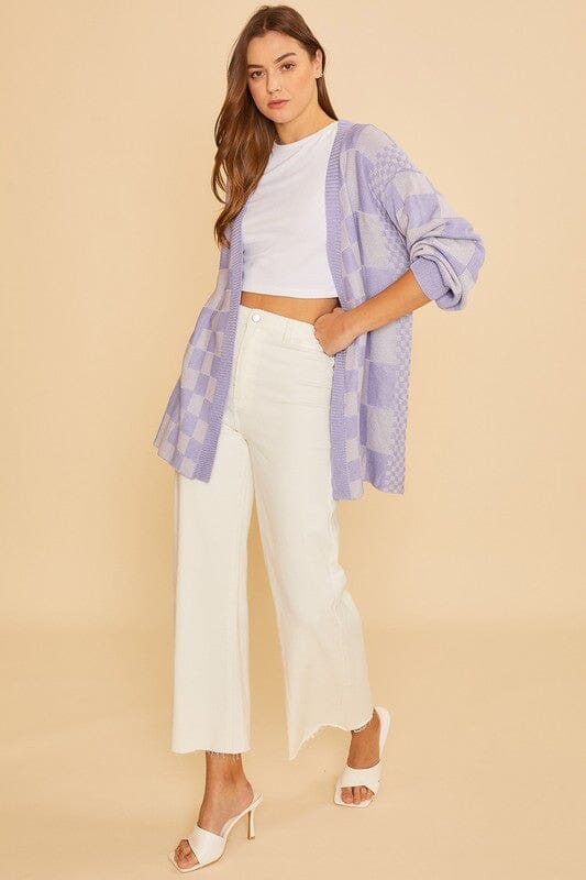 Lavender Checker Relaxed Fit Cardigan