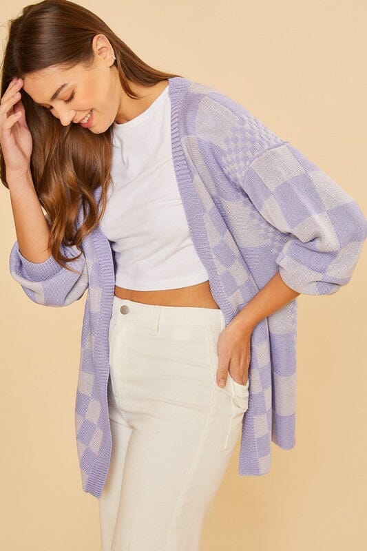 Lavender Checker Relaxed Fit Cardigan