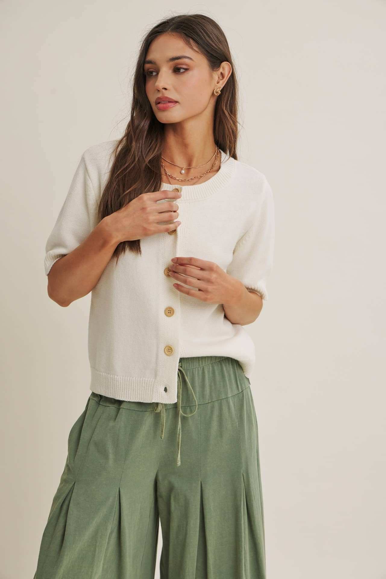 WEEKEND COFFEE MINIMAL SILHOUETTE COTTON CARDIGAN: IVORY / S