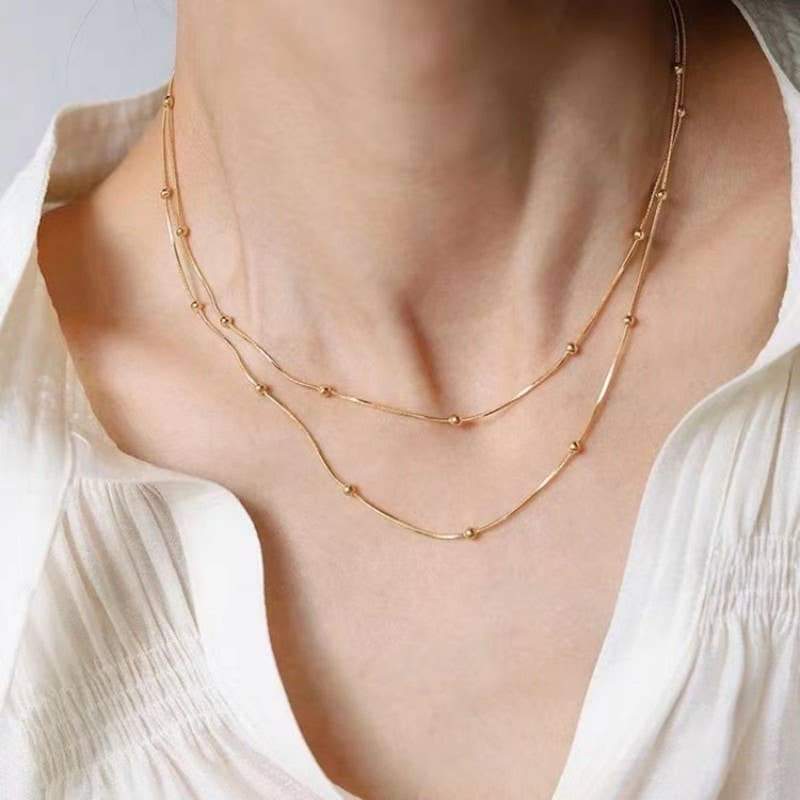 18K STAINLESS STEEL TARNISH FREE LAYERED NECKLACE | 40NK9684: Gold