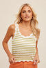 Striped Scalloped Pointelle Knit Tank Top