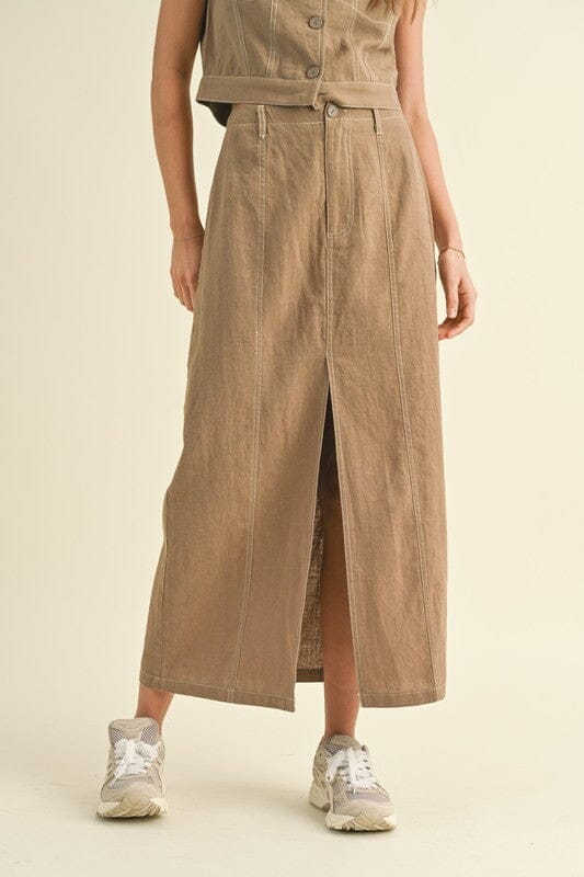 Olive Linen Maxi Skirt
