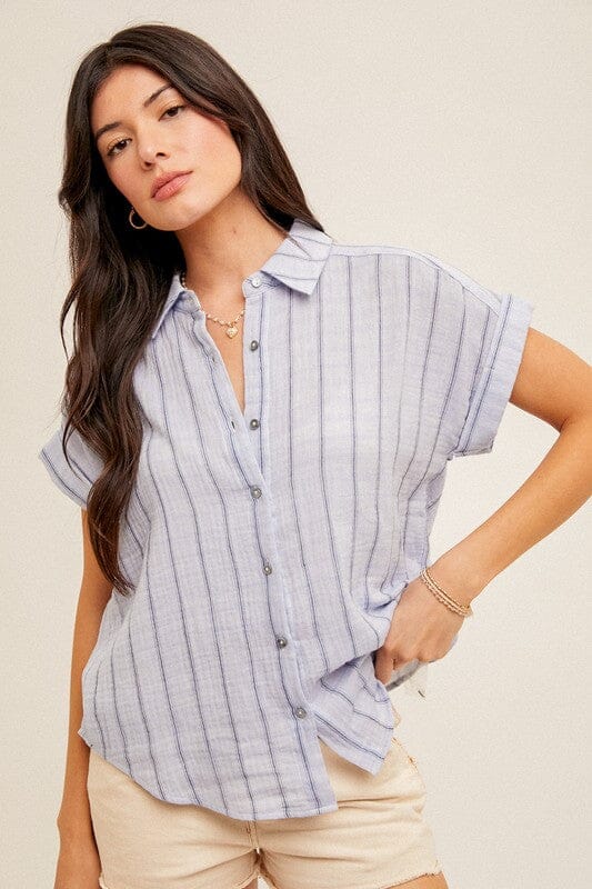 Blue Stripe Short Sleeve Button Down Shirt
