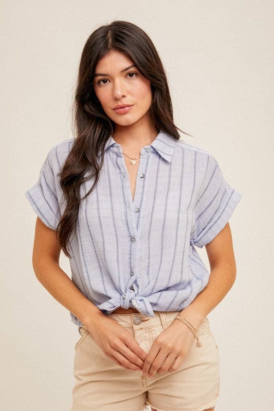 Blue Stripe Short Sleeve Button Down Shirt