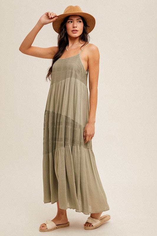 Dusty Olive Lace Contrast Maxi Dress