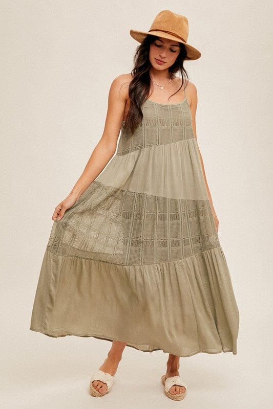Dusty Olive Lace Contrast Maxi Dress