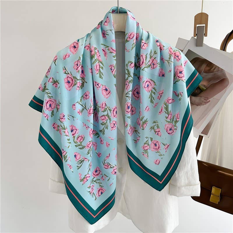 OVERSIZED FLORAL PRINT BANDANA SCARF WRAP | 40SC670: Blue | Stella & Grace Boutique .