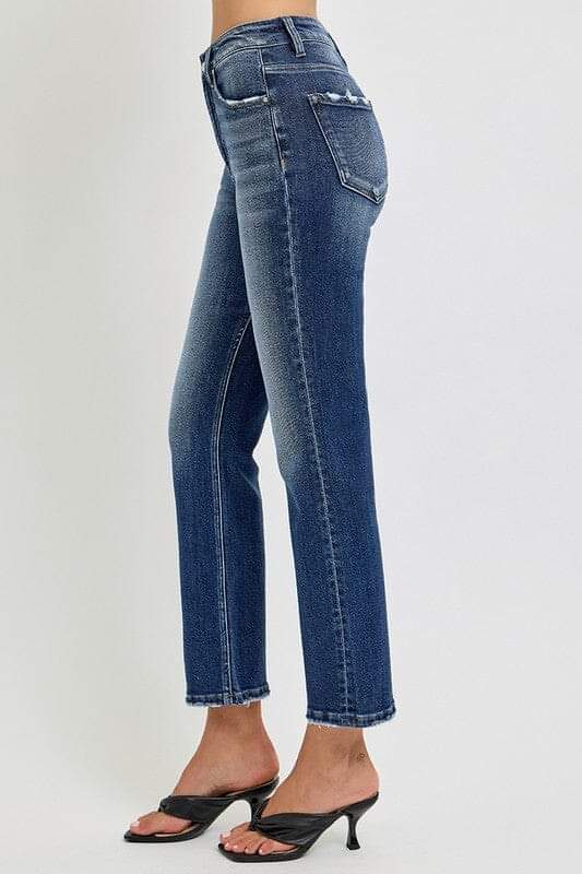 RISEN Tummy Control High Rise Crop Straight Jeans