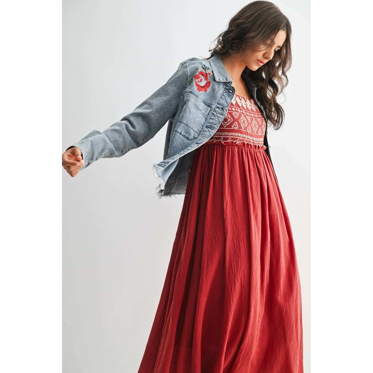 STYLISH EMBROIDERED DENIM JACKET: MEDIUM WASH / S-M-L(3-2-1)