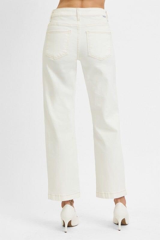 RISEN Cream Tummy Control Mid Rise Ankle Straight Jeans