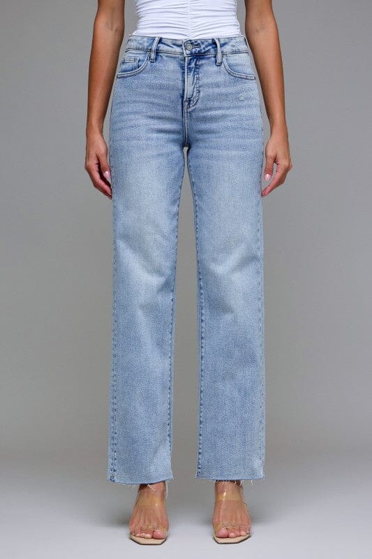 HIDDEN High Rise Light Wash Classic Stretch Straight Leg Jeans