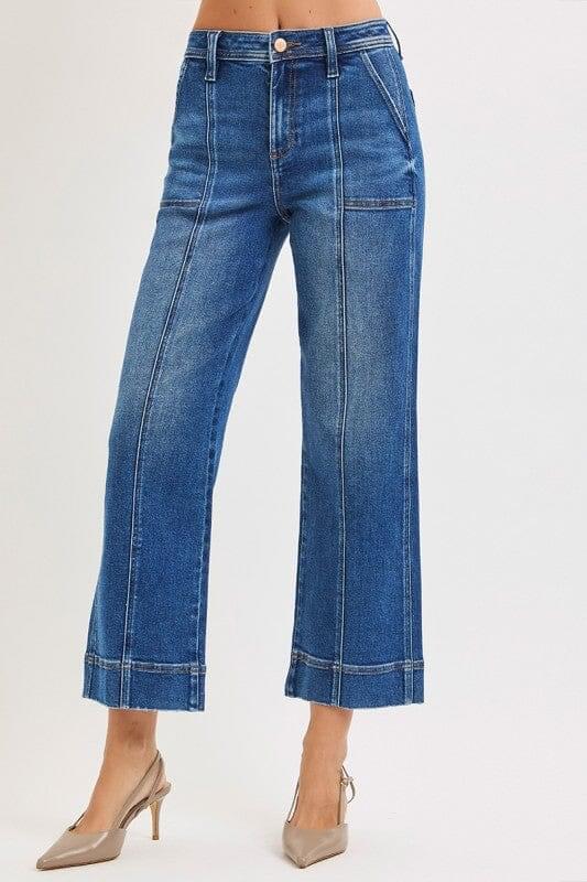 RISEN High Rise Crop Straight Front Seam Detailed Jeans