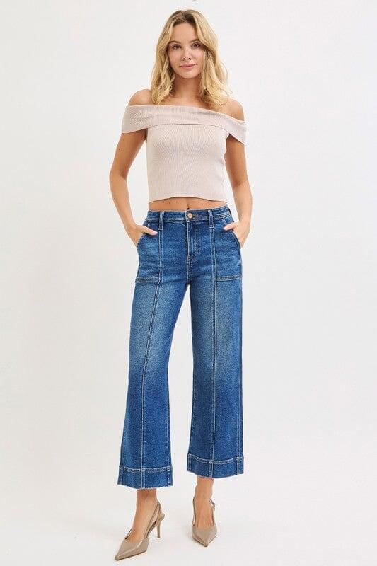 RISEN High Rise Crop Straight Front Seam Detailed Jeans