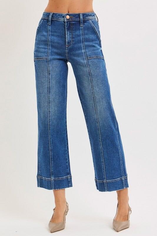RISEN High Rise Crop Straight Front Seam Detailed Jeans