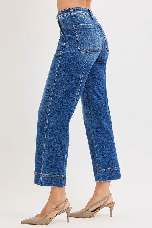 RISEN High Rise Crop Straight Front Seam Detailed Jeans