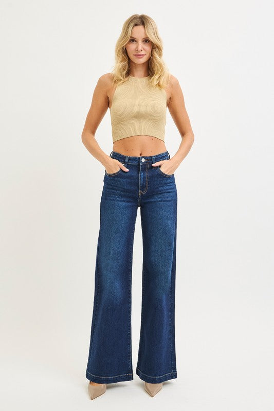 RISEN High Rise Dark Wash Wide Leg Jeans | Stella & Grace Boutique .