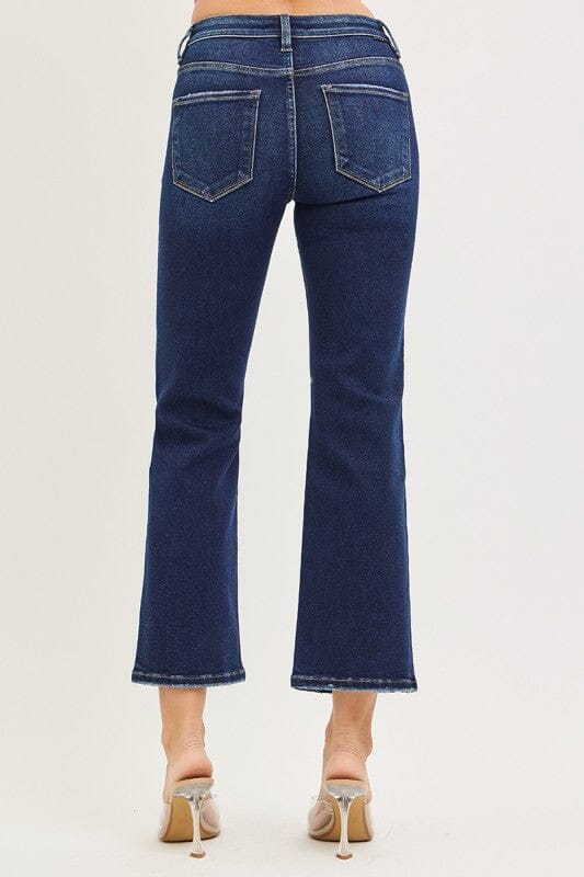 RISEN Dark Wash Tummy Control High Rise Crop Bootcut Jeans