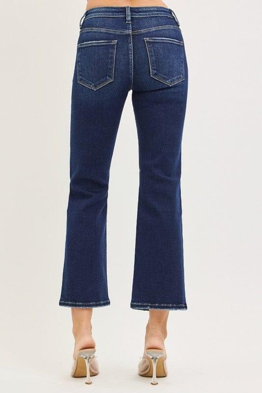 RISEN Dark Wash Tummy Control High Rise Crop Bootcut Jeans