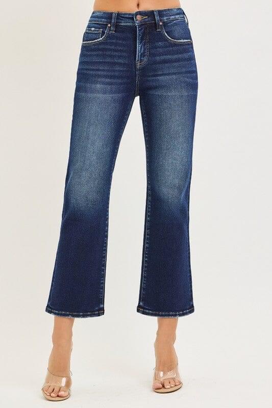 RISEN Dark Wash Tummy Control High Rise Crop Bootcut Jeans