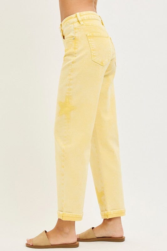 RISEN Yellow Star Slouchy Ankle Boyfriend Jeans