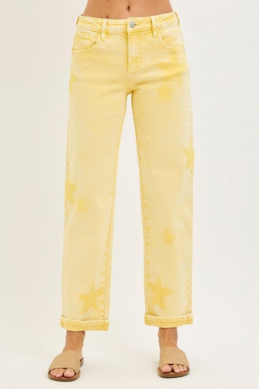 RISEN Yellow Star Slouchy Ankle Boyfriend Jeans