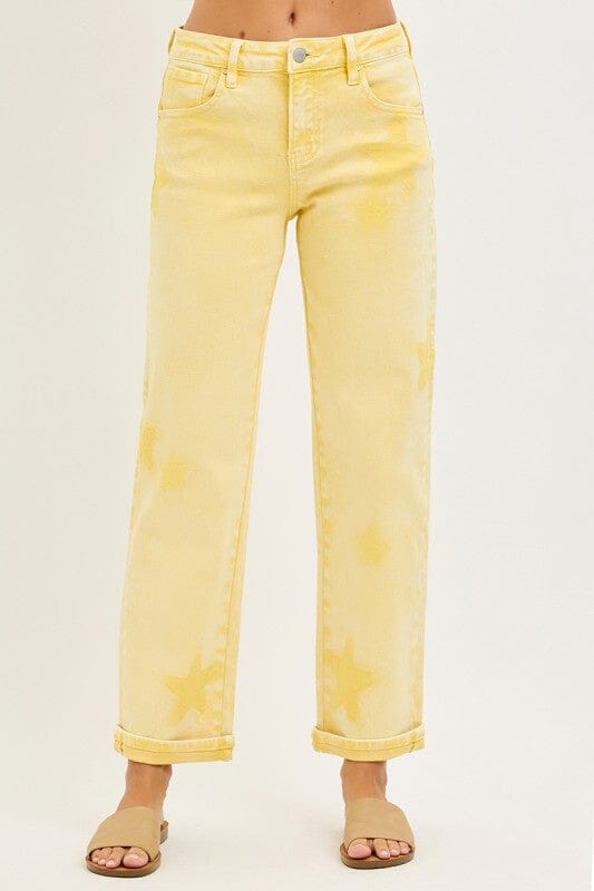 RISEN Yellow Star Slouchy Ankle Boyfriend Jeans