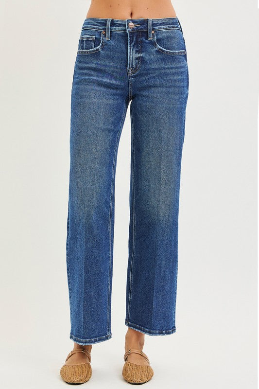 RISEN Sculpt & Straight: High-Rise Tummy Control Ankle Jeans - Dark Wash