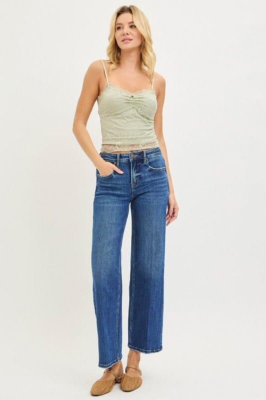 RISEN Sculpt & Straight: High-Rise Tummy Control Ankle Jeans - Dark Wash