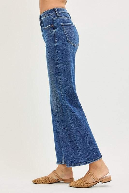 RISEN Sculpt & Straight: High-Rise Tummy Control Ankle Jeans - Dark Wash