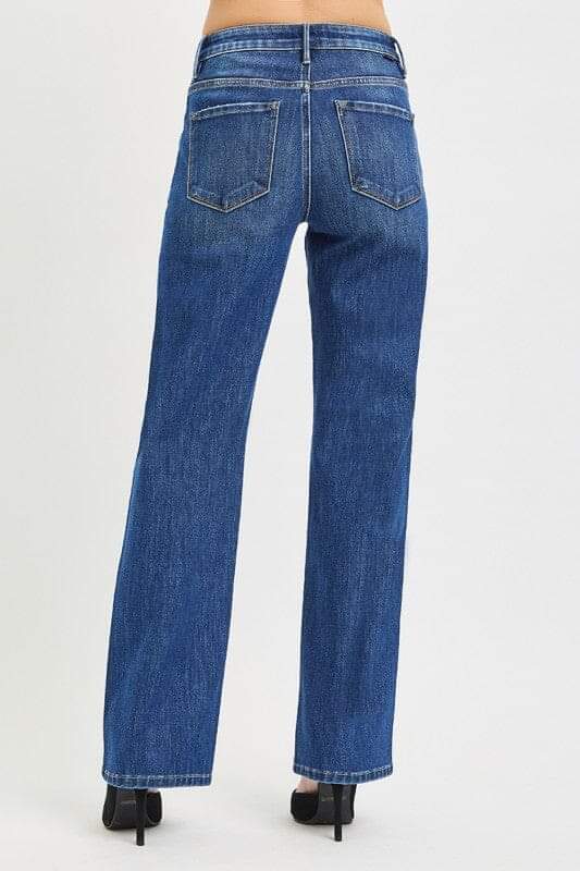 RISEN Dark Wash Tummy Control 4-way Stretch High Rise Straight Leg Jeans
