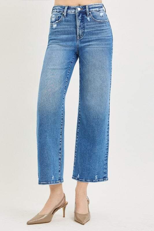 RISEN Tummy Control High Rise Crop Wide Leg Jeans