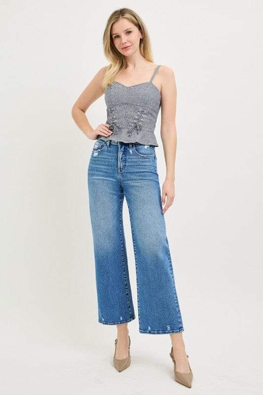 RISEN Tummy Control High Rise Crop Wide Leg Jeans