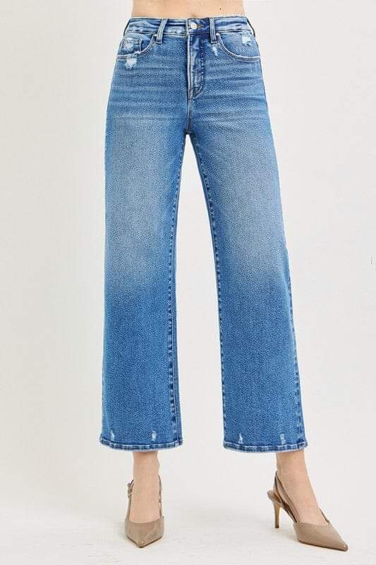 RISEN Tummy Control High Rise Crop Wide Leg Jeans