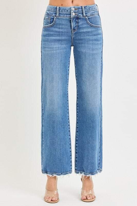 RISEN High Rise Medium Wash Cropped Wide-Leg Jeans