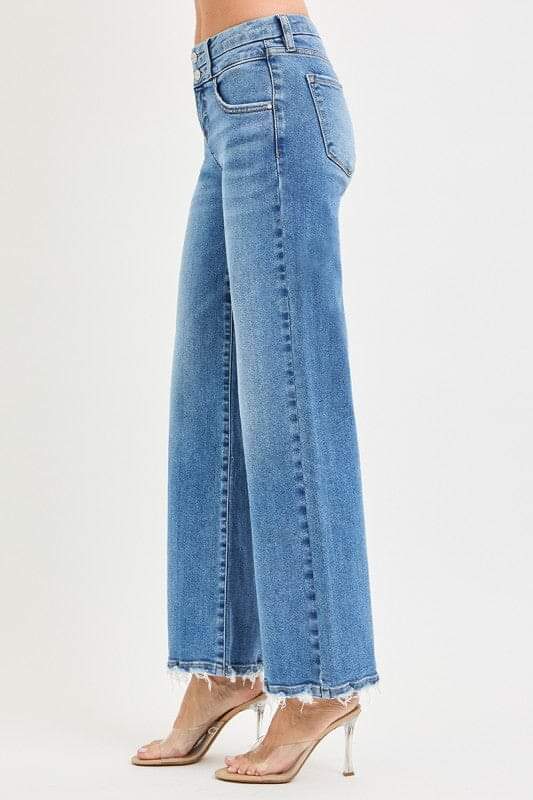 RISEN High Rise Medium Wash Cropped Wide-Leg Jeans