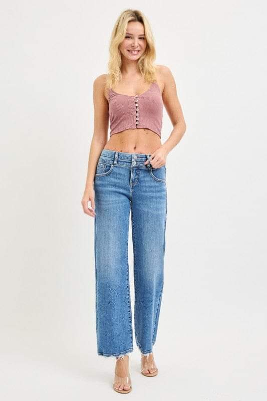 RISEN High Rise Medium Wash Cropped Wide-Leg Jeans