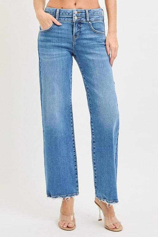 RISEN High Rise Medium Wash Cropped Wide-Leg Jeans