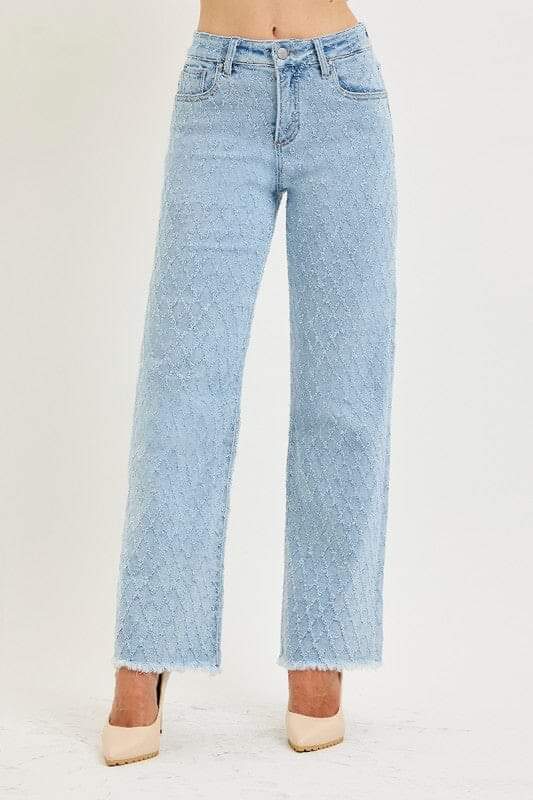 RISEN Premium Sculpting High-Rise Ankle Straight Textured Jeans