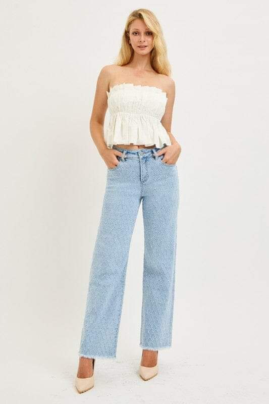 RISEN Premium Sculpting High-Rise Ankle Straight Textured Jeans