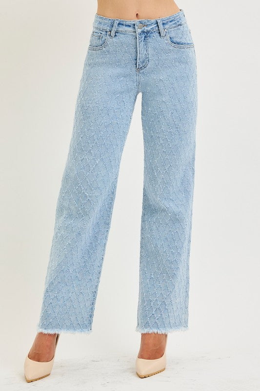 RISEN Tummy Control High Rise Ankle Straight Textured Jeans | Stella & Grace Boutique .