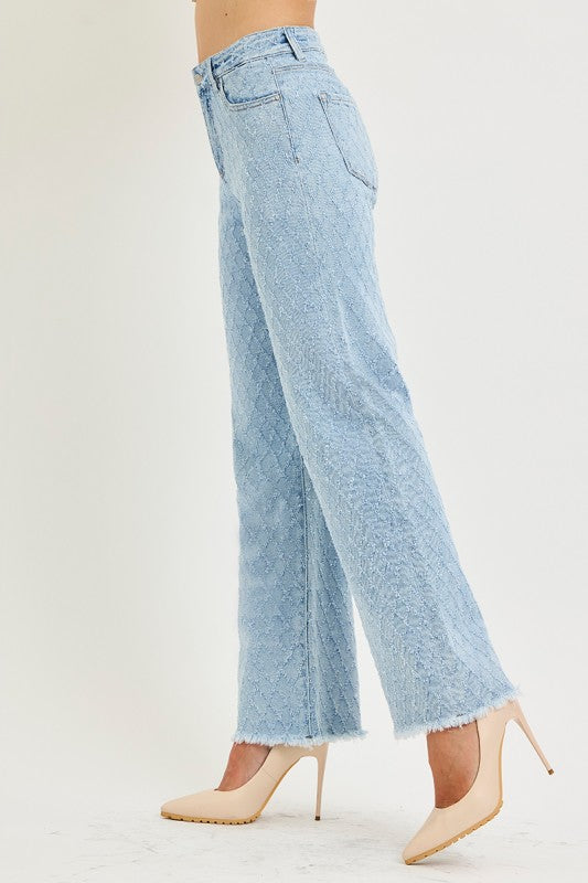 RISEN Tummy Control High Rise Ankle Straight Textured Jeans | Stella & Grace Boutique .