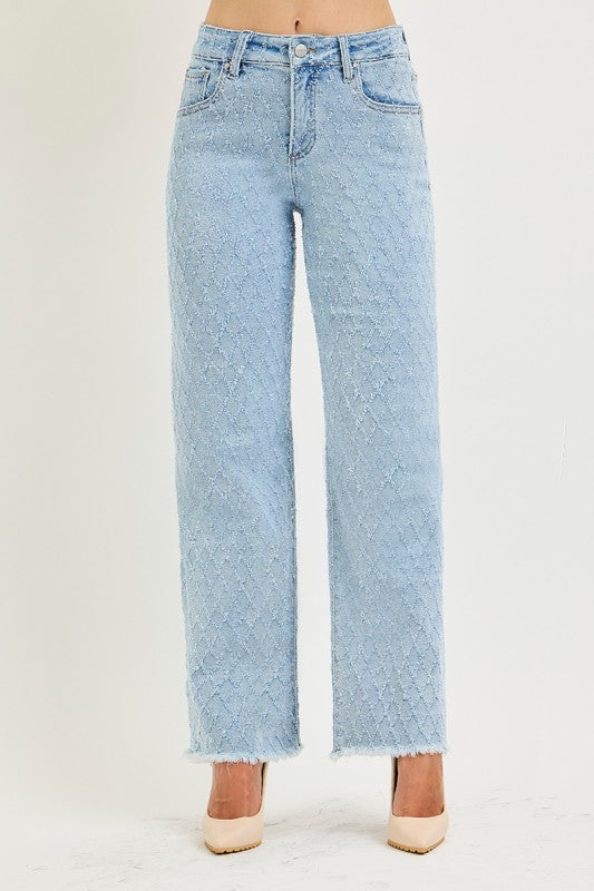 RISEN Tummy Control High Rise Ankle Straight Textured Jeans | Stella & Grace Boutique .