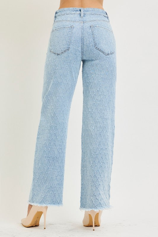 RISEN Tummy Control High Rise Ankle Straight Textured Jeans | Stella & Grace Boutique .