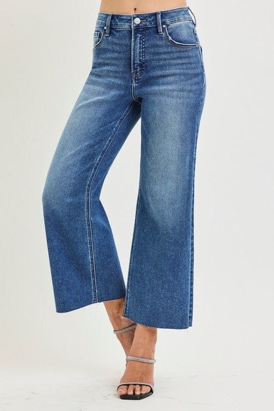 RISEN Tummy Control High Rise Crop Wide Creased Jeans