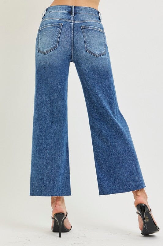 RISEN Tummy Control High Rise Crop Wide Creased Jeans